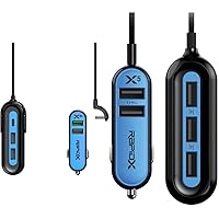 RapidX X5 Plus Car Charger 5 USB Ports QC 3.0/Type C Blue and RapidX X5 Car Charger with 5 USB Ports for iPhone and Android - Blue
