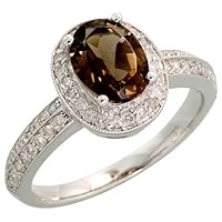 14k White Gold Stone Ring, w/ 0.38 Carat Brilliant Cut Diamonds & 1.40 Carats 8x6mm Oval Cut Garnet Stone, 7/16