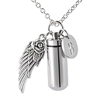 weikui Angel Wing Memorial Urn Necklace Cremation Keepsake Pendant 26 Initial Letter Stamped Charms Funeral Ashes Jewelry