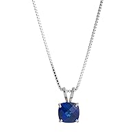 MAX + STONE 925 Sterling Silver 6mm Cushion Cut Birthstone Solitaire Pendant Necklace for Women with 18 inch Box Chain