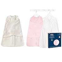 HALO Sleepsack Gift Set Bundle - Micro Fleece Swaddle Wearable Blanket, Cream, Small - Organic Cotton Swaddle & Wearable Blanket 2-Piece Gift Set Box, Strawberry, Small/Medium