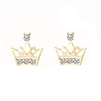 14K Yellow Gold Over Sterling Silver Princess Crown Cz Earrings Stud Style Birthday Event Fashion Jewelry
