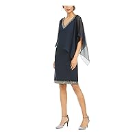 JKARA Womens Navy Stretch Embellished Sheer Overlay Lined Sleeveless V Neck Above The Knee Formal Sheath Dress 6