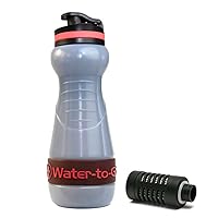 WATER-TO-GO Water Filter Bottle (18.5oz/55cl) Perfect for Hiking Camping Travel and Survival - Eco-Friendly Bioplastic - Incl. 3-in-1 Purifier Filter (Green - Bundle) (Red)