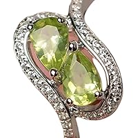 Solid 925 Sterling Silver & Natural Peridot 4x6mm Pear Shape Fine Step Cut August Birthstone Gemstone Ring for Men & Women. (Choose Your Size) |LW_GSR_0642
