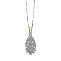 925 Sterling Silver 14k Gold Plated Gold Chain Necklace Teardrop Pendant 0.31ct White Diamond 18 Inch Jewelry for Women