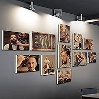 11 Pieces Of Wall Art Retro Barber Shop Exquisite Tools Figure Painting Canvas Art Hairdresser Wall Decoration Picture Frame Artwork Poster Painting Bedroom Sofa Background Decoration Paintings
