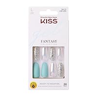 KISS Gel Fantasy Ready-to-Wear Press-On/Glue-On Gel Nails, Style “Love Poem”, Long Length Gel Nail Kit with 24 Mega Adhesive Tabs, Pink Gel Glue, Manicure Stick, Mini File, and 28 Fake Nails