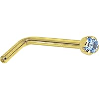Body Candy Solid 14k Yellow Gold 1.5mm Genuine Topaz L Shaped Nose Stud Ring 20 Gauge 1/4