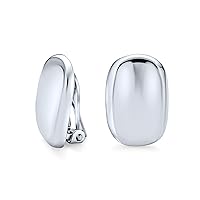 Geometric Rectangular Engravable Concave Clip On Earrings For Women Non Pierced Polished .925 Sterling Silver Alloy Clip
