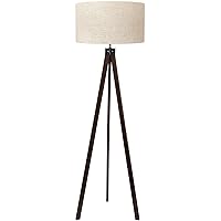 LEPOWER Wood Tripod Floor Lamp, Mid Century Standing Lamp, Modern Design Studying Light for Living Room, Bedroom, Study Room and Office, Flaxen Lamp Shade with E26 Lamp Base Walnut