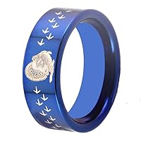 Turkey and Tracks Design Rings 8MM Width Pipe Tungsten Carbide Rings for Wedding-Free Engraving Inside