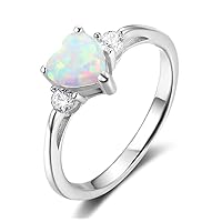 Acefeel Heart Opal Rings 925 Silver Rings for Women, Engagement Ring Promise Solitaire Engagement Ring Silver 925 Women's Silver Rings Women's Ring Proposal Ring Rings Women's Jewellery, 925, Created Opal