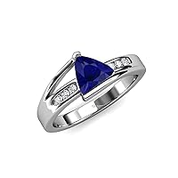 Trillion Cut Lab Created Blue Sapphire & Diamond 1.44 ctw Women Engagement Ring 14K Gold