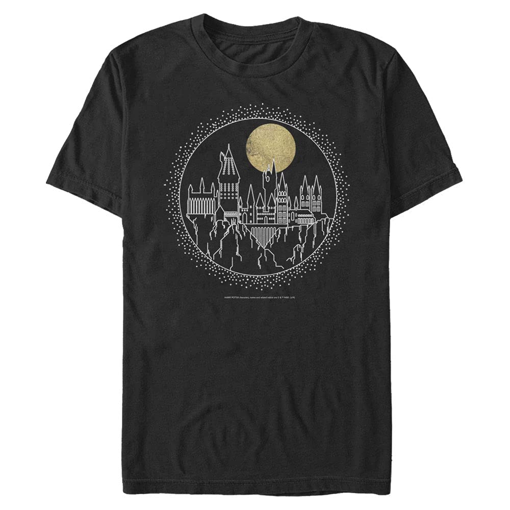Harry Potter Men's Hogwarts Line Art Short Sleeve Tee Shirt, Black, Large