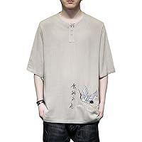 Chinese Style Short Sleeve T-Shirt for Men, Summer Linen Tang Suit Top
