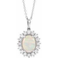 14k White Gold Oval Natural White Ethiopian Opal 8x6mm 0.33 Carat Diamond I1 G h 16 18 Inch Polishe Jewelry Gifts for Women