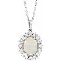 14k White Gold Oval Natural White Ethiopian Opal 8x6mm 0.33 Carat Diamond I1 G h 16 18 Inch Polishe Jewelry for Women