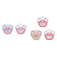 NUK Orthodontic Pacifiers, Girl, Multi, 18-36 Month (Pack of 2) & Orthodontic Pacifier Value Pack, Girl, 6-18 Months,3 Count (Pack of 1)