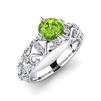 Sterling Silver 925 Peridot Round 6.00mm Vintage Solitaire Ring With Rhodium Plated | Wedding, Anniversery And Engagement Collection