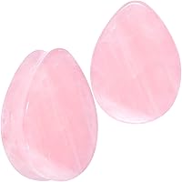 Body Candy Womens 2PC Solid Pink Rose Quartz Stone Drop Saddle Plugs Double Flare Plug Ear Plug Gauges