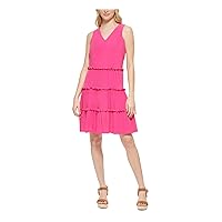 Tommy Hilfiger Womens Tiered Ruffle Shift Dress Pink 6