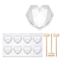 Heart Chocolate Mould 3D Heart Love Shape Silicone Cake Mould with Wooden Hammers Mallet Baking Accessories (Color : 5pc Set)