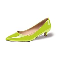 Solid 1.5 Inch Patent Slip On Kitten Low Heel Pointed Toe Stiletto Pumps Shoes for Women