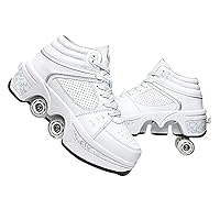 Double-Row Deform Wheel Automatic Walking Shoes Invisible Deformation Roller Skate 2 in 1 Removable Pulley Skates Skating Rollerskates Outdoor Parkour Shoes with Wheels for Girls Boys