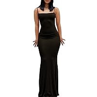 Womens Sexy Spaghetti Strap Maxi Dress Bodycon Trendy Cami Long Skims Dupe Dresses Party Club Night