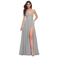 Tsbridal Spaghetti Strap Chiffon Bridesmaid Dresses 2024 for Women with Slit Flowy Formal Evening Dresses
