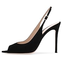 Womens Slingback Stiletto Heels open Pointed Toe Backless Wedding Party Dress Pumps Shoes Black suede High Stiletto Heels sandals