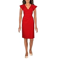 DKNY Womens Red Cap Sleeve V Neck Short Party Sheath Dress 6