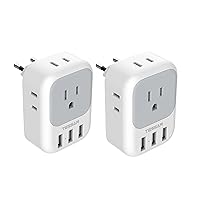 European Travel Plug Adapter, TESSAN US to Europe Power Adapter with 4 AC Outlets and 3 USB, Euro Charger Adaptor Type C for USA to EU Iceland Italy Spain France Germany Greece, 2-Pack