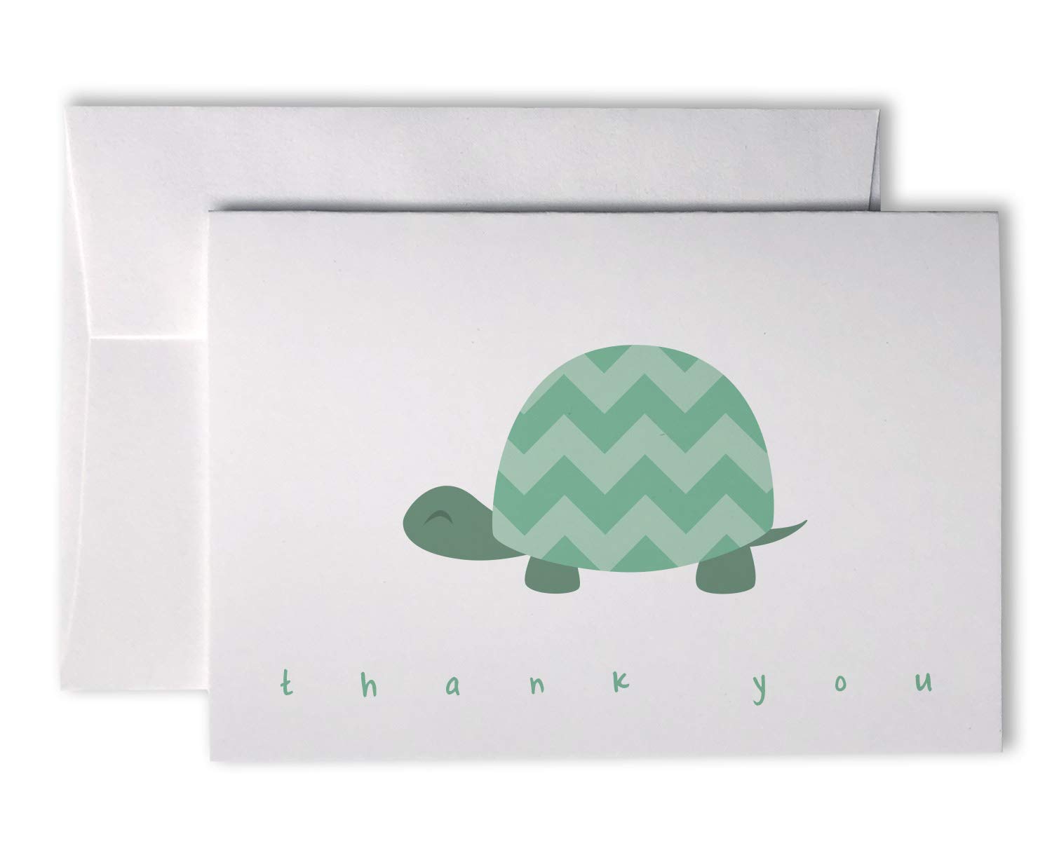Chevron Baby Thank You Note Cards - 48 Cards & Envelopes (Green Turtle)