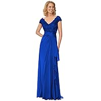Cap Sleeves Mother of The Bride Dresses for Wedding Ruffle Chiffon Lace V Neck Long Formal Evening Party Dresses