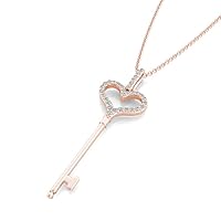 0.20Ct Round Cut Created Diamond Prong Set Key Pendant Necklace 925 Sterling Sliver For Women's Girls