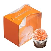 Restaurantware Sweet Vision 5 Inch x 3.25 Inch Individual Cupcake Boxes 100 Disposable Cupcake Display Boxes - With Handle Leaf Accent Clear Plastic Single Cupcake Containers For Weddings Or Birthdays
