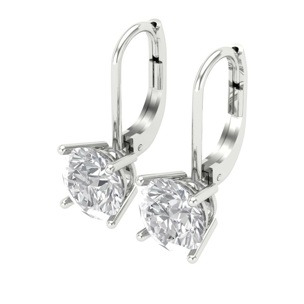 4 ct Brilliant Round Cut Drop Dangle Clear Simulated Diamond 14k White Solid Gold Earrings Lever Back