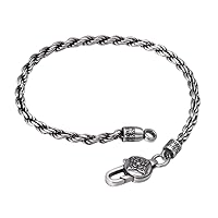 Vintage Black 925 Sterling Silver Twisted Rope Chain Bracelet Vajra Dorje Clasp for Men Women 3mm 17/18/19/20 cm