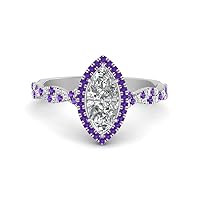Choose Your Gemstone Twisted Marquise Diamond CZ Halo Ring Sterling Silver Marquise Shape Halo Engagement Rings Matching Jewelry Wedding Jewelry Easy to Wear Gifts US Size 4 to 12