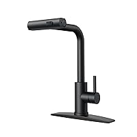 FORIOUS Black Kitchen Faucets, Matte Black Kitchen Faucet with Pull Down Sprayer, Stainless Steel Commercial Modern Kitchen Sink Faucet with 3 Modes (Sweep/Stream/Waterfall) Rotating to Switch Mode