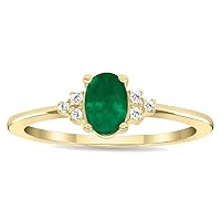 Women's Oval Shaped Emerald and Diamond Half Moon Ring in 10K Yellow Gold