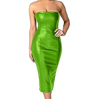 Women's Cocktail Dresses Pu Leather Career Off The Shoulder Midi Pencil Dress Fashion Elegant Bodycon Backless