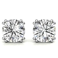 0.50-3.00 Carat Full White VVS1 Round Brilliant Cut Moissanite Diamond Earring For Women, Solitaire Push back Valentine Present For Her In Real 10k White Gold and 925 Sterling Silver