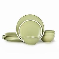 Green Dinnerware Sets, Ceramic Plates and Bowls Sets, Dish Set for 4 Oven & Microwave Safe, Modern Kitchen 12 Pieces Dishes