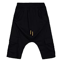 Men's Baggy Low Crotch 3/4 Joggers Hippie Harem Jogger Capri Pants Multi Pockets Drop Crotch Yoga Sweatpants