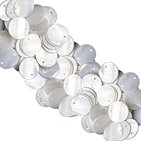 Shell Beads, DyAi 100pcs 15mm Flat Round Mother of Pearl Coin Beads Charms for Jewelry Making (White)