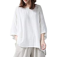 Women's Linen Cotton Casual 3/4 Sleeve Tops T-Shirts Blouses Tees