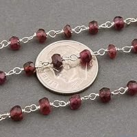 LKBEADS 10 feet Mozambique Garnet 3.5-4MM Rosary Style Beaded Chain -Garnet Beads Wire Wrapped 925 Sterling Silver Chain Code-HIGH-14538